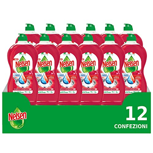 Nelsen Argilla E Melograno, Detersivo Per Piatti A Mano, Sgrassa A Fondo Con Azione Rinfrescante Sulle Stoviglie, 12 confezioni da 900 ml