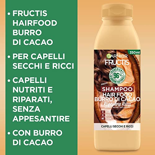 Garnier Fructis Hair Food Burro di Cacao Rigenerante, Shampoo per Capelli Secchi e Ricci, 97% di Ingredienti di Origine Naturale, Senza Siliconi, 350 ml