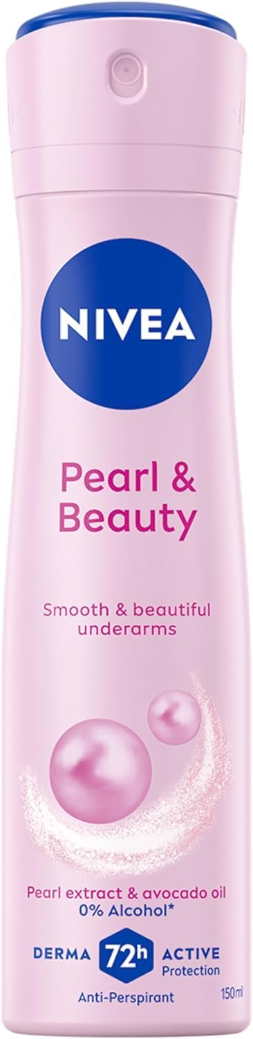NIVEA Deodorante Spray Pearl & Beauty 6 x 150 ml, Deodorante donna per una protezione 72h, Deo spray antitraspirante con Estratti di Perla e Olio di Avocado per una pelle liscia e luminosa