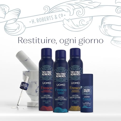Neutro Roberts, Deodorante Spray Uomo, Con antiodore, Zero Sali di Alluminio, Zero Macchie, Con Puro Olio di Glicerina, Deodorante Uomo, Dermatologicamente testato