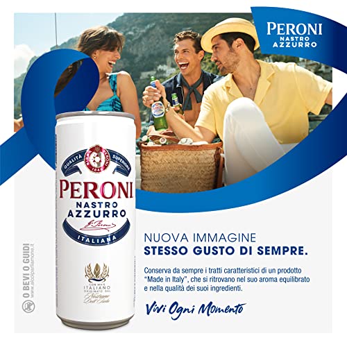 Peroni Nastro Azzurro, Cassa Birra con 24 Lattine di Birra da 33 cl, Birra Premium Lager a Bassa Fermentazione, Gusto Rinfrescante e Rigenerante, Gradazione Alcolica 5% Vol