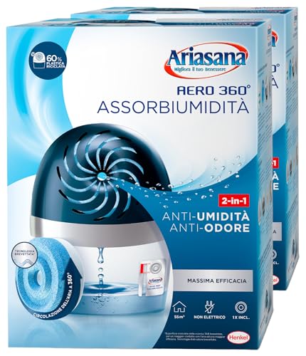 Ariasana Aero 360° Assorbiumidità Antiodore 2in1 Deumidificatore in Plastica Riciclata Non Elettrico Previene Condensa Muffa