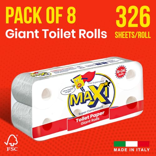 Maxi - Carta Igienica, Doppio Velo, Confezione da 3 x 8 Rotoli Giganti (24 Rotoli)
