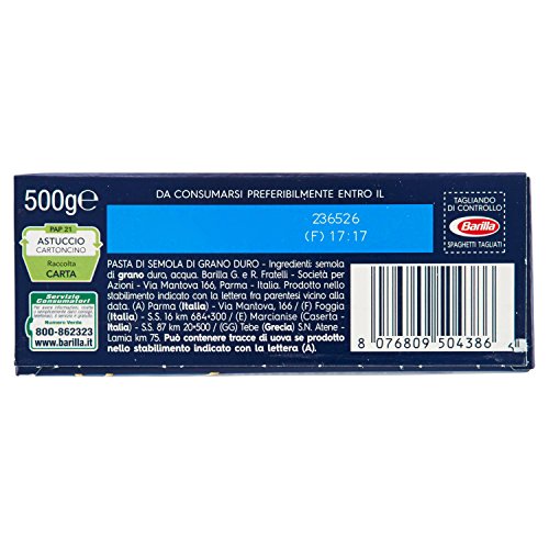 Barilla - Spaghetti Tagliati, Pasta di Semola di Grano Duro, n.38 - 500 g - [confezione da 10]