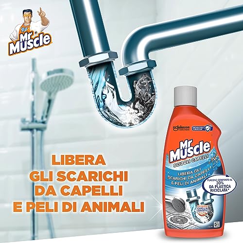 Mr Muscle Sciogli Capelli, Stura Lavandini e Scarichi, Disgorgante, Forte per Capelli e Peli di Animali, Sicuro per i Tubi - Formato scorta da 6 pezzi da 500ml