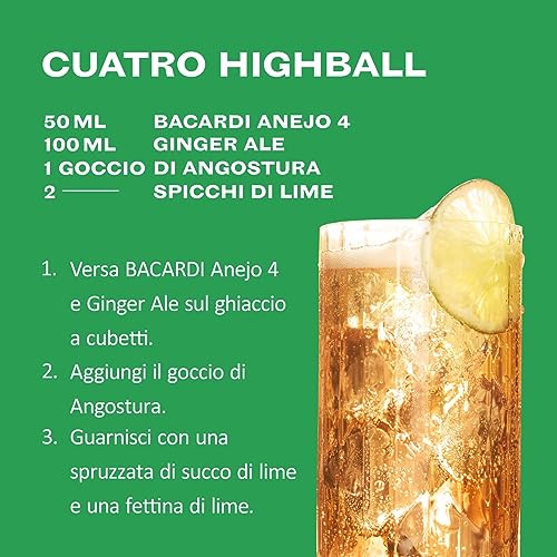 BACARDÍ Anejo 4 Year Old Premium Caribbean Rum, Vol. 40%, 70 cl / 700 ml, pregiato rum invecchiato 4 anni in botti di rovere sotto al sole dei Caraibi