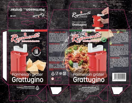 Rigamonti Parmesan Grater, Grattugia Manuale con Manovella, Rullo in Acciaio Inox per Formaggi, Cioccolato e Noci, BPA Free, Rosso, Smontabile e Lavabile in Lavastoviglie.