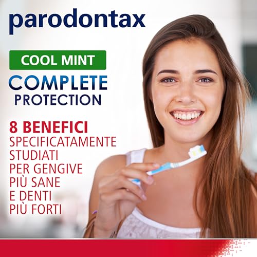 Parodontax Complete Protection Cool Mint, Dentifricio Quotidiano con Fluoro, 8 benefici studiati specificatamente per Gengive più Sane e Denti più Forti, 75 ml