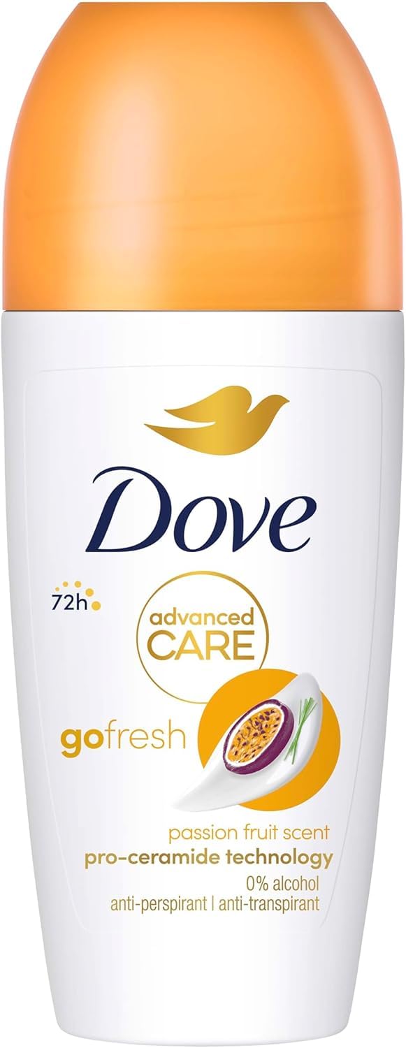 Dove, Deodorante Roll On Advanced Care Passion Fruit, Deodorante Antitraspirante, Formula Delicata Con Tripla Azione Idratante, Protezione Fino a 48 Ore, Deodorante Uomo e Donna, 50 ml