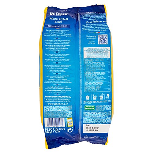 De Cecco - Mezzi Ditali Lisci N 158, Pasta Di Semola Di Grano Duro - 8 pezzi da 500 g [4 kg]