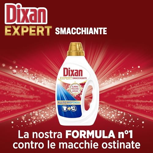 Dixan Liquido Expert Smacchiante Detersivo Lavatrice (17 Lavaggi), Detersivo liquido lavatrice per una pulizia profonda del bucato e freschezza igienica per la lavatrice, Rimuove le macchie da 20°C.