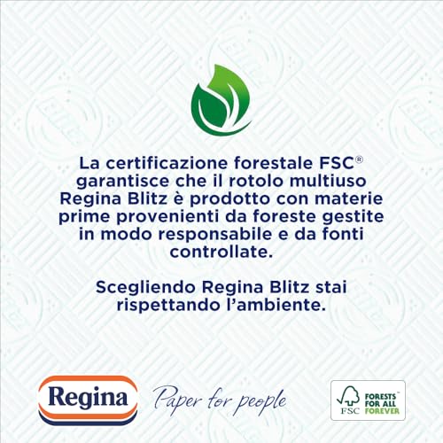 Regina Blitz Carta Casa - Maxi Fogli a 3 Veli, Confezione in Carta Riciclabile, Pulisci e Asciughi in un Lampo, Carta 100% Certificata FSC