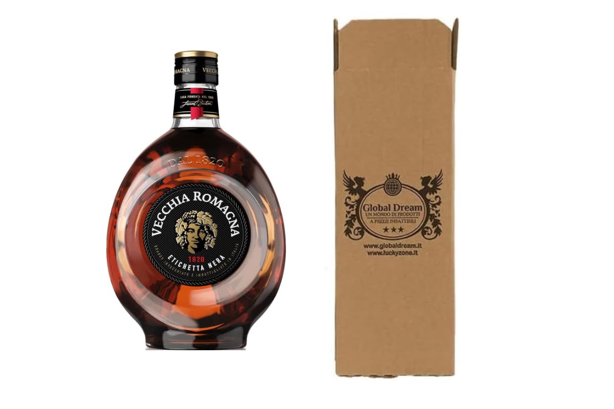 CG94 - Vecchia Romagna Brandy Etichetta Nera 70 cl – Distillato Italiano – Gusto Ricco e Morbido | Confezione Global Dream