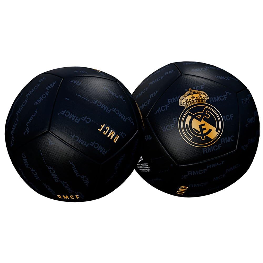 Real Madrid Pallone Scudo Oro Colore Nero Lucido Taglia 5 Prodotto Ufficiale