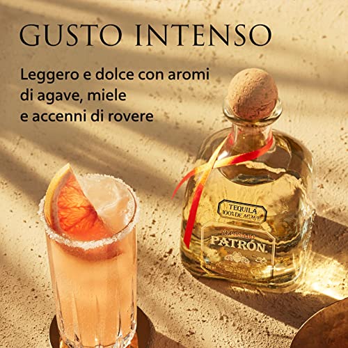 PATRÓN Reposado Premium Tequila, Vol. 40%, 70 cl / 700 ml, creata in Messico in piccoli lotti a partire dal 100% della migliore agave Weber Blue, invecchiata per oltre 2 mesi in botti di rovere