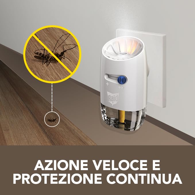 Raid Liquido Elettrico Protezione+ Antizanzare Comuni e Tigre, Inodore, Protezione Regolabile, Confezione da 1 Diffusore e 1 Ricarica 36ml, 60 Notti