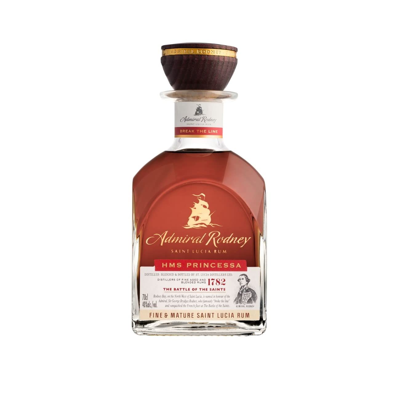 Admiral Rodney HMS PRINCESSA Fine & Mature Saint Lucia Rum 40% Vol. 0,7l in Giftbox