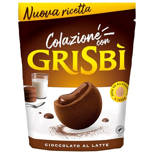 Grisbì Cioccolato - Biscotti di Croccante Pasta Frolla al Cacao, Ripieni di Morbida Crema al Cioccolato, Ideali per Colazione, Confezione da 20 Biscotti, 250 gr