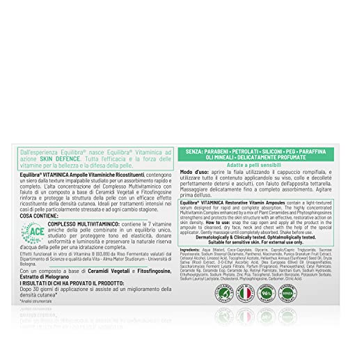 Equilibra Viso, Vitaminica, Ampolle Vitaminiche Ricostituenti, Siero Viso con Complesso Multivitaminico, Ceramidi Vegetali e Fitosfingosine, Azione Ricostituente, 7x2,5 ml