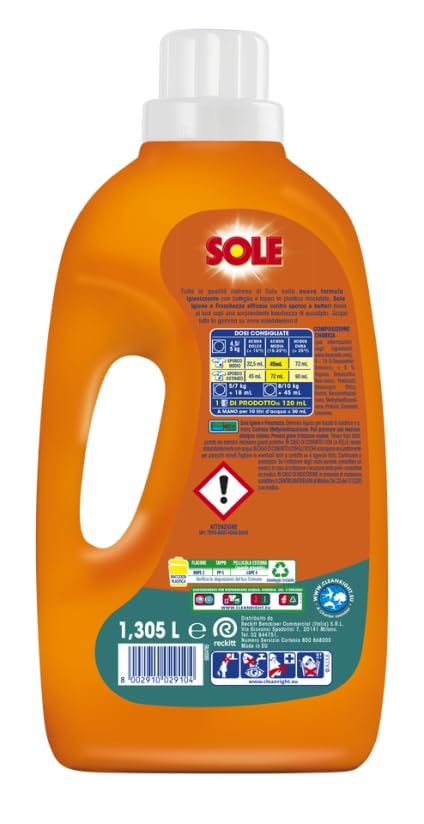 Sole Detersivo Lavatrice Igiene e Freschezza 116 Lavaggi, (4x29), Formula igienizzante, Detersivo Lavatrice Liquido Igiene e Freschezza, contro batteri e cattivo odore