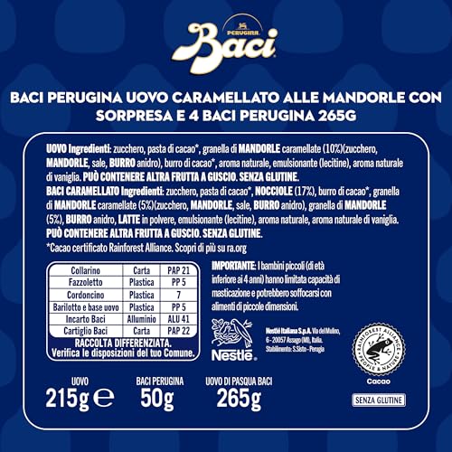 BACI PERUGINA Uovo di Pasqua 2025 Cioccolato Caramellato alle Mandorle con Sorpresa e 4 Cioccolatini 265g