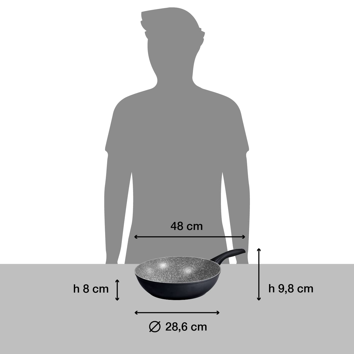 Aeternum Black Pearl Induction Wok Saltapasta 28 cm, Adatto all'induzione, Alluminio