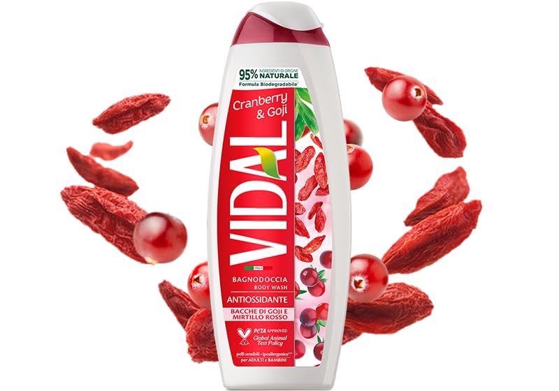 Confezione da 6 detergenti per il corpo Vidal Bagnodoccia, gel doccia Bacche di Goji e Mirtillo Rosso, schiuma doccia con bacche di Goji e mirtillo, 500 ml