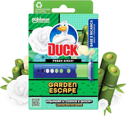 Duck Fresh Discs Base per Dischi Gel Igienizzanti WC, Fragranza Rosa e Fiori di Loto, Confezione da 1 Applicatore e 6 Dischetti