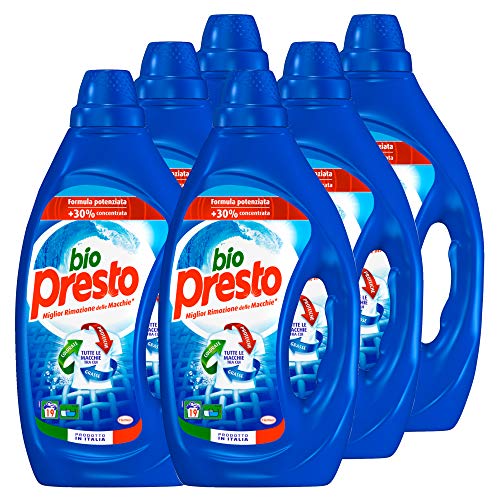 Bio Presto Liquido Classico Detersivo Lavatrice Liquido, Formula Potenziata - 6 x 19 Lavaggi (114 lavaggi)