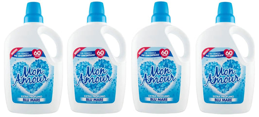 4x Felce Azzurra Mon Amour Ammorbidente Blu Mare - Profumo Inconfondibile, Capi Morbidi - 60 Lavaggi - 3Lt