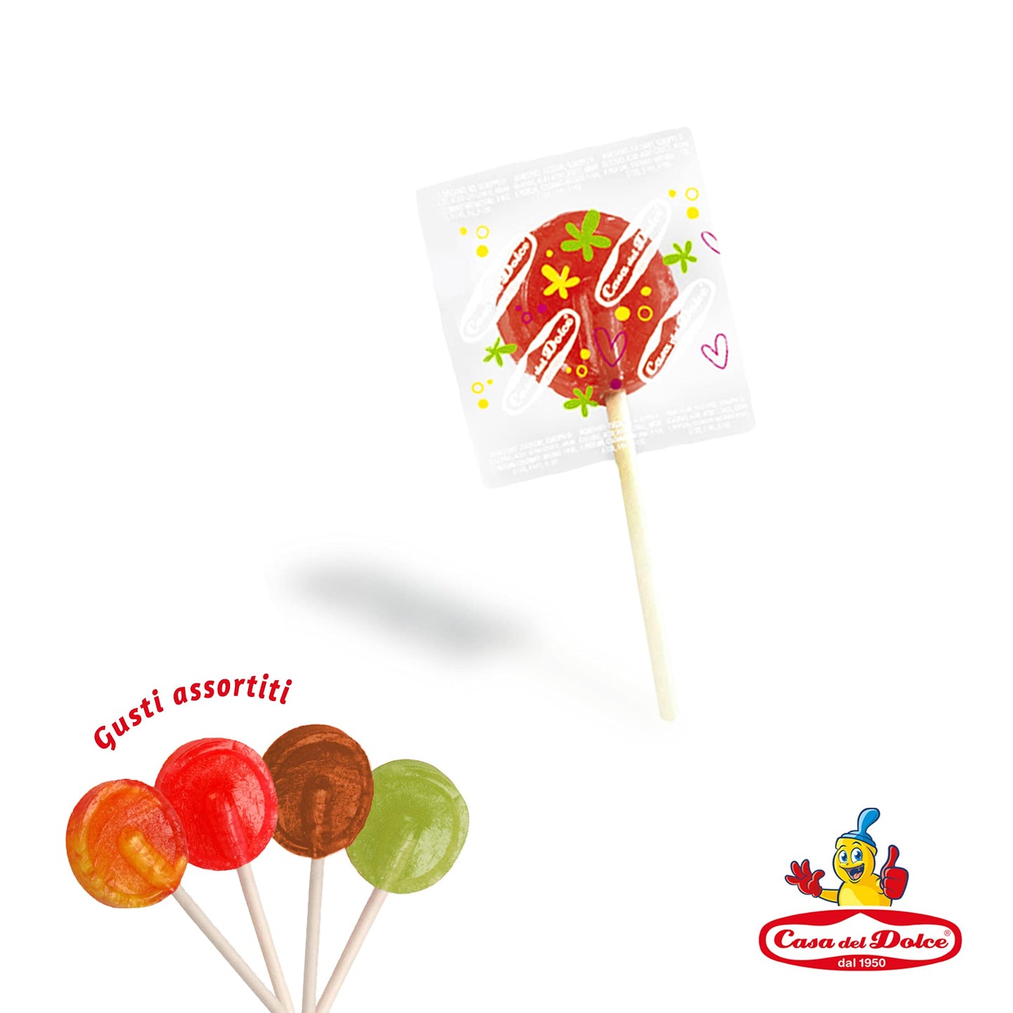 CASA DEL DOLCE Magic Lollies Piatto, Lecca Lecca al Gusto Frutta, Box da 200 Pezzi, Incartati Singolarmente, Senza Lattosio e Glutine, Idee Regalo per Feste