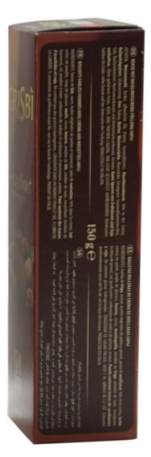 Vicenzi: Biscotti Frolla Italiana "Grisbi Hazelnut" ripieni di Crema di Nocciola 150 g Confezione da 8