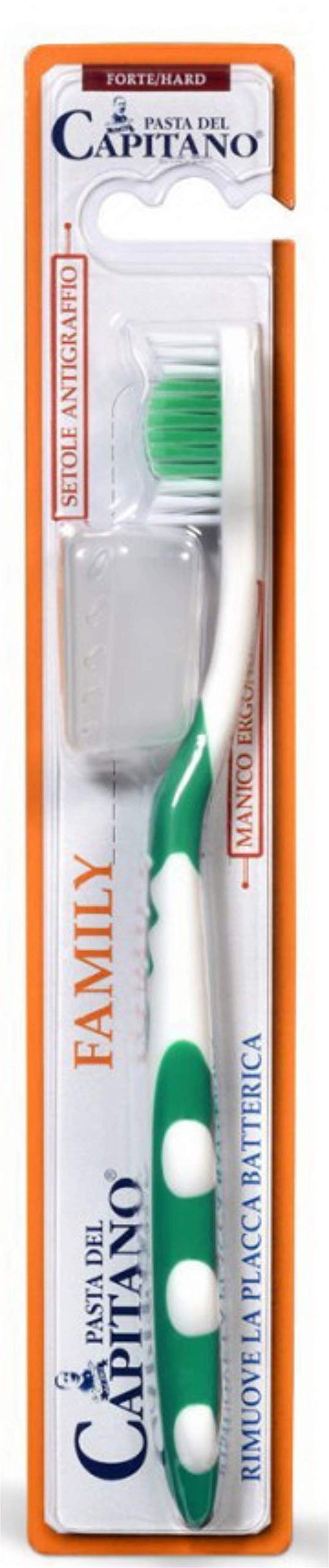 Pasta del Capitano Spazzolino da denti forte verde e arancione, confezione da 2