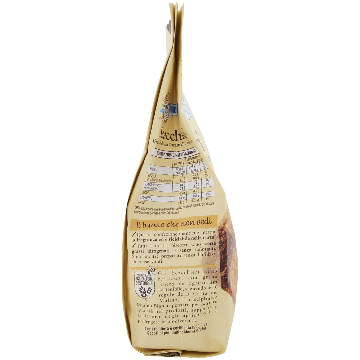 Mulino Bianco Biscotti Frollini Scacchieri con Doppia Frolla al Cioccolato e al Caramello, Ideali per Colazione o come Dolcetto, Senza Olio di Palma, 300 g