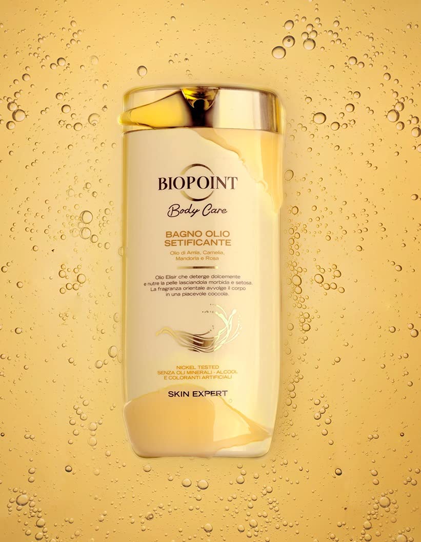 Biopoint - Bagno Olio Setificante, Detergente Doccia Delicato ad Azione Nutriente, Texture Mielosa e Fragranza Orientale, Dona una Pelle Morbida, Elastica e Idratata, 400 ml