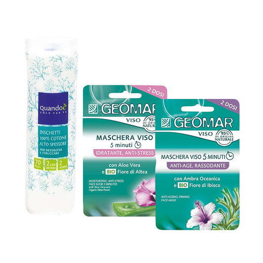 KIT VISO: Maschera Viso Idratante/Anti-Stress - Anti-Age/Rassodante + Dischetti 100% Cotone