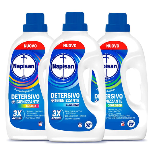Napisan Kit Lavatrice, Detersivo Lavatrice Liquido Igienizzante Classico, Detersivo Lavatrice Liquido Igienizzante Capi Colorati 23, Detersivo Lavatrice Liquido Igienizzante Odorstop - 69 Lavaggi