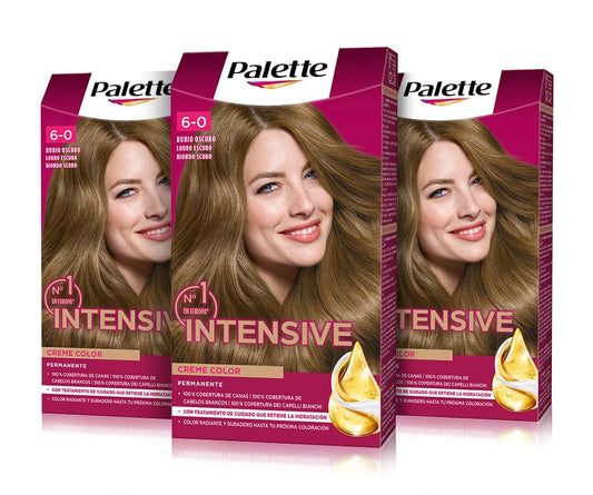Schwarzkopf Palette Intensive Creme Color - Tono 6 capelli biondi scuro (confezione da 3), Colorazione permanente di cura con olio di Marula, adatta copertura del cane, colore duraturo fino a 8 settimane