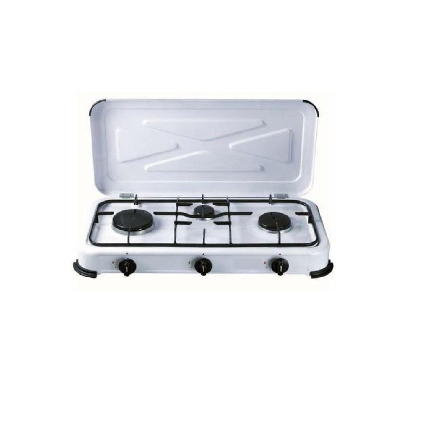 FORNELLO A GAS IN ACCIAIO INOX 3 FUOCHI PORTATILE CON COPERCHIO DA CAMPEGGIO GIARDINO