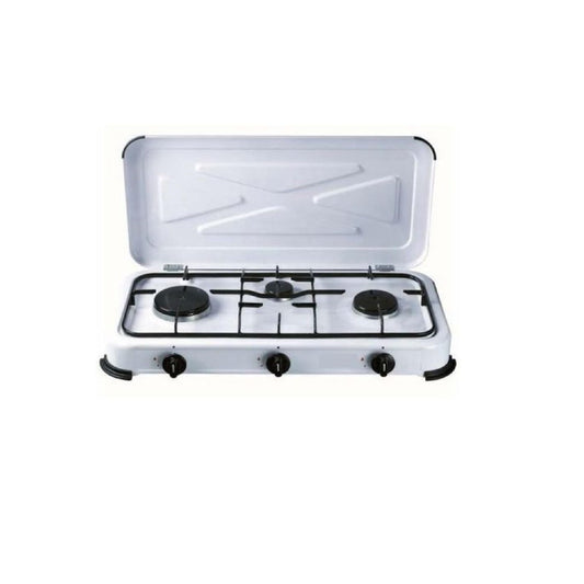 FORNELLO A GAS IN ACCIAIO INOX 3 FUOCHI PORTATILE CON COPERCHIO DA CAMPEGGIO GIARDINO