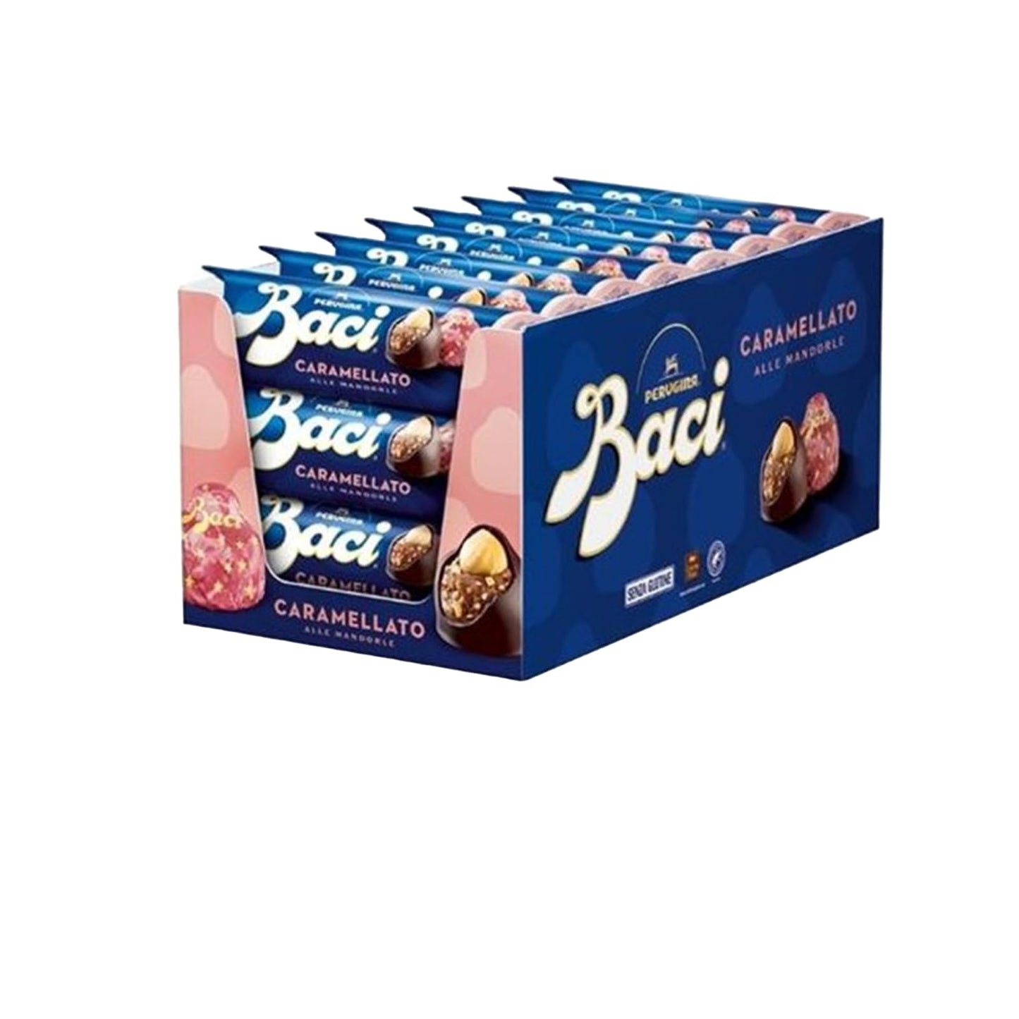 Baci Perugina Caramellato alle Mandorle Espositore da 21 Tubi x 37,5 gr (787,5g) Cioccolatini Senza Glutine Con Morbido Cuore al Gianduia con Granella di Mandorle Caramellate