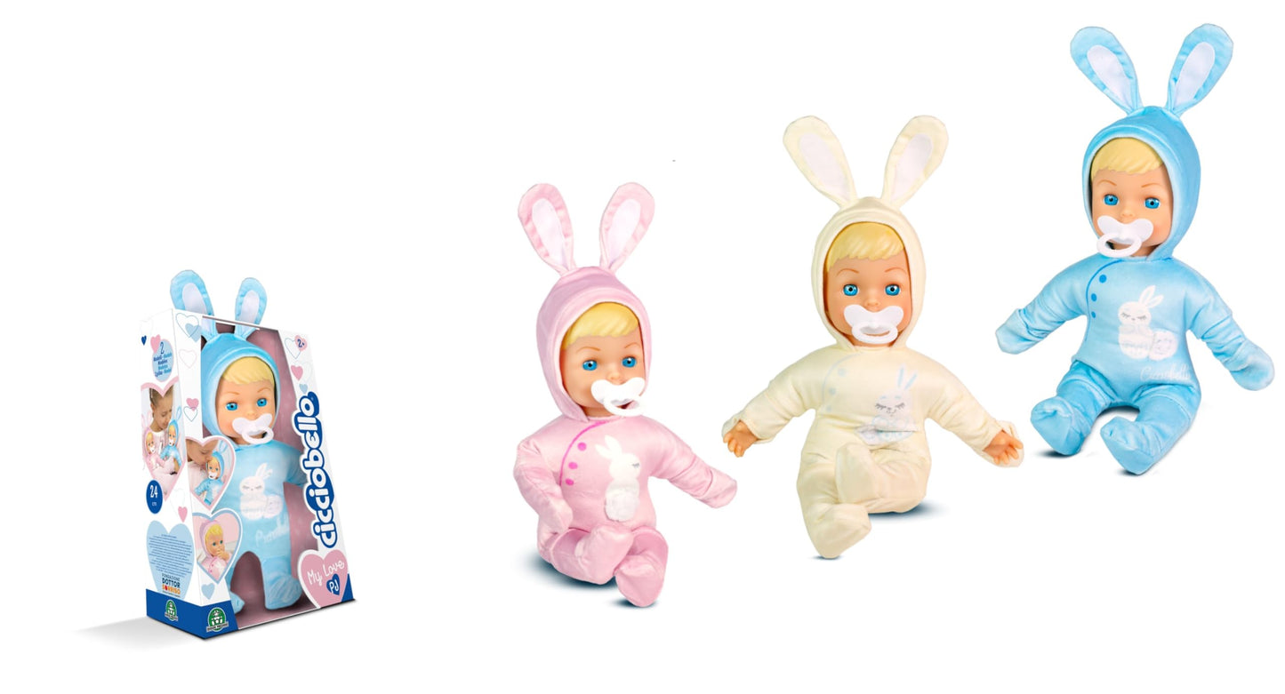 CICCIOBELLO, Poppon 30 cm, con simpatico pigiama con orecchie di coniglio, modelli casuali, giocattoli per bambini dai 2 anni in su, CCBE1