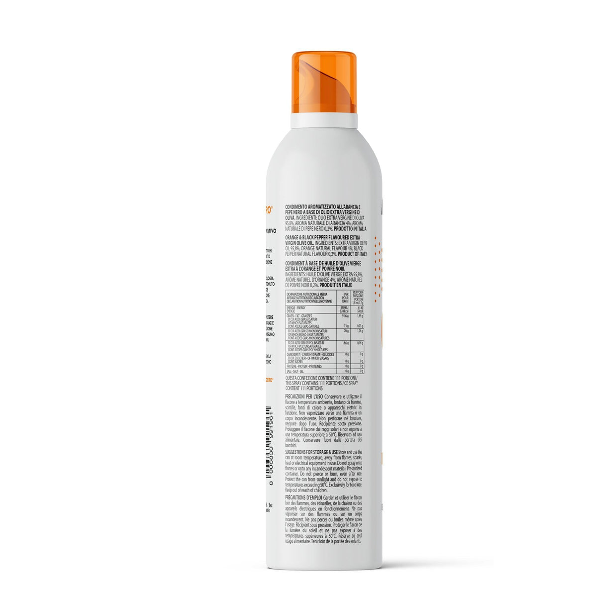 Arancia e Pepe Nero Spray in Olio Extra Vergine di Oliva 200ml - Olio Spray italiano – Sprayleggero – 100% Naturale,100% Leggero, 100% Facile - Con lo spray risparmi fino al 90% di prodotto