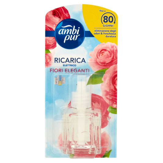 Ambi Pur Profumatore per Ambienti Profumo fiori eleganti, 1 Ricarica per Diffusore Elettrico, Elimina Odori, Usare in Ogni Stanza, Durata fino a 80 Giorni di Profumo