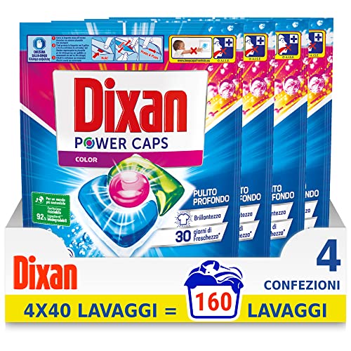 Dixan Power Caps Color, Detersivo Lavatrice in Capsule, Confezione da 4 x 40 lavaggi
