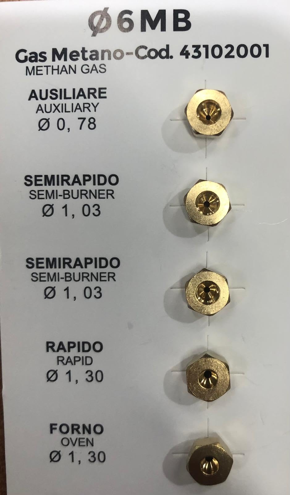 CG94 - Kit 5 Ugelli Gas Metano 6MB + Chiave a Tubo 6x7 | Compatibili con Ari!ston, Ind!esit, Reèx | Per Cucine e Piani Cottura