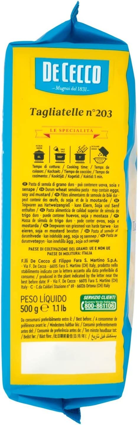 10 Pasta De Cecco 100% Italiano Tagliatelle n 203 pasta 500 g