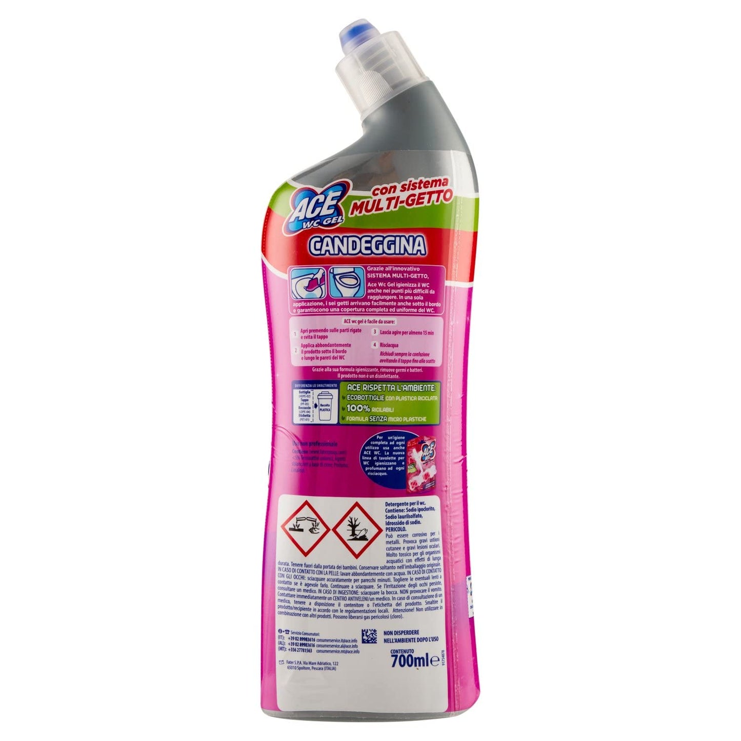 ACE Pulitore WC Gel con Candeggina, 700 ml, 13 Pezzi