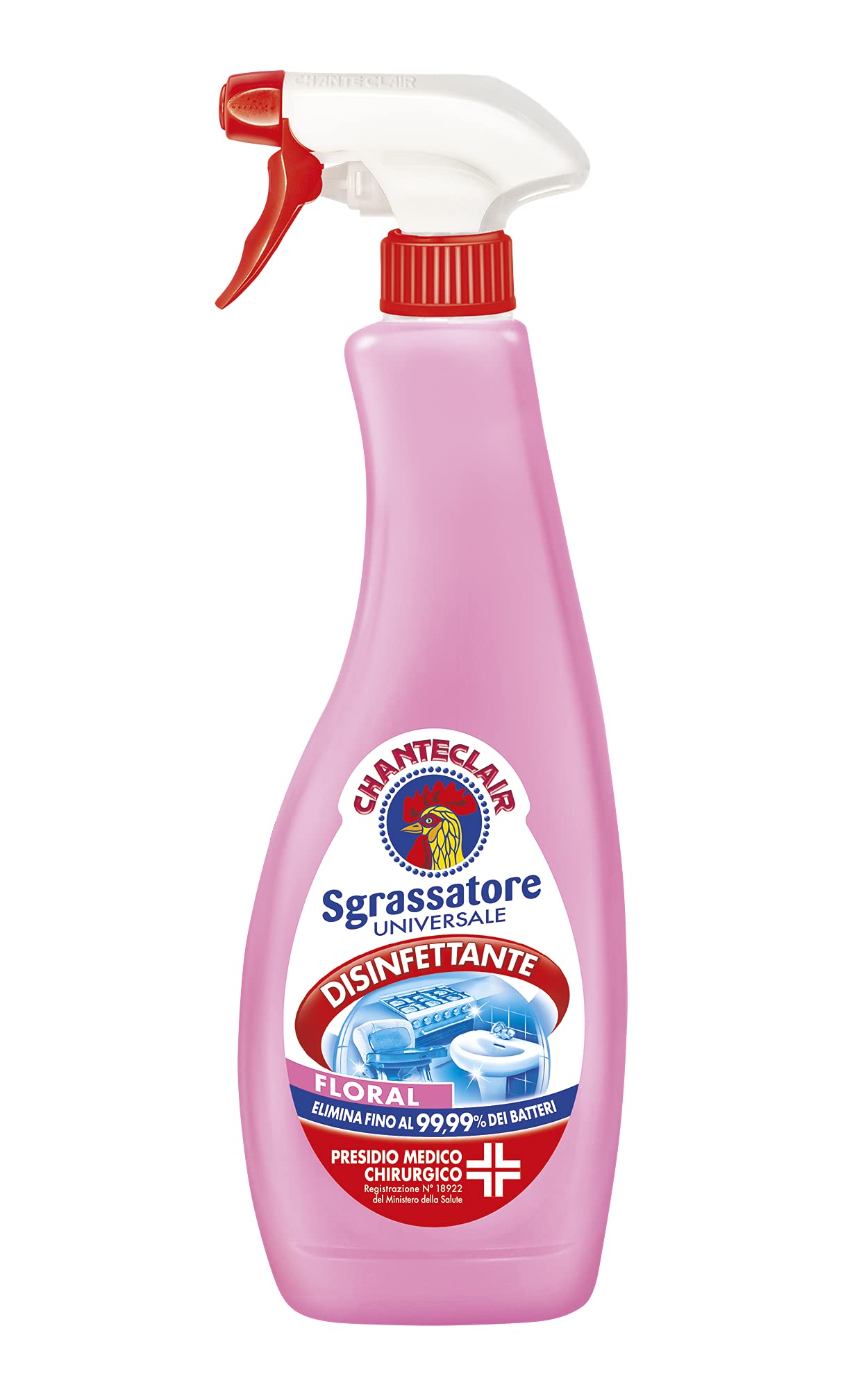 Chanteclair - Sgrassatore Universale Disinfettante Spray, Fragranza Floral, Presidio Medico Chirurgico - 12 Flaconi da 750 ml