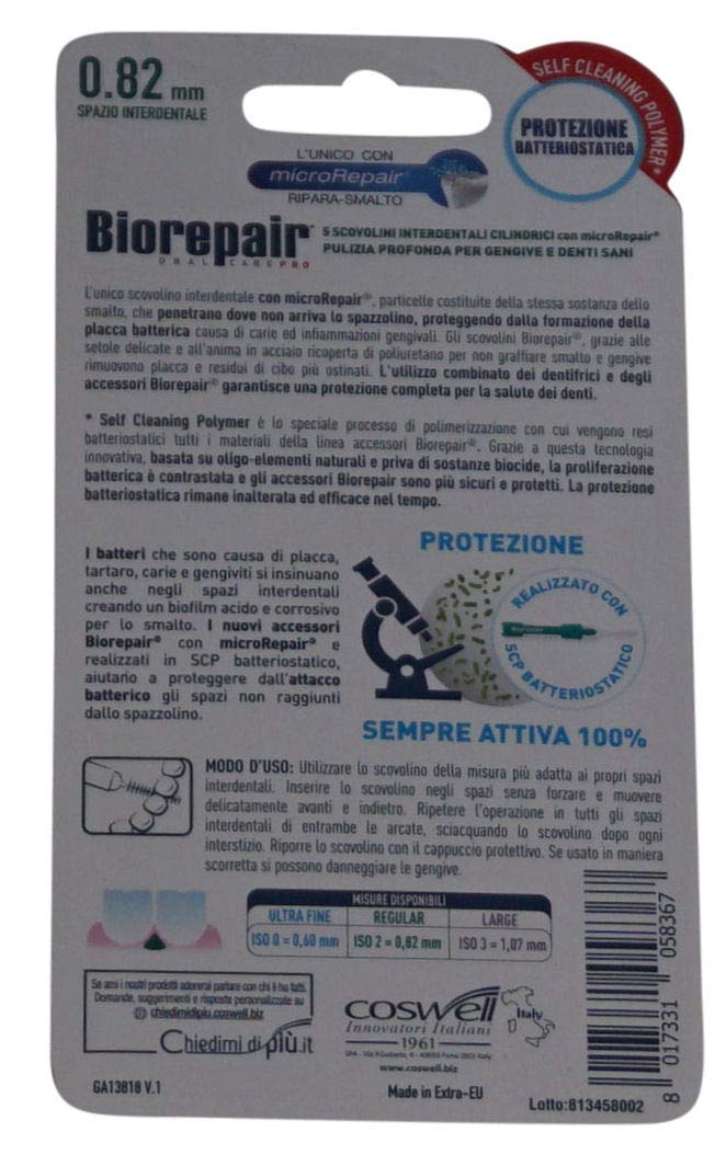 Biorepair, spazzola interdentale tra i denti, 5 pezzi, standard 0,82 mm, confezione da 2